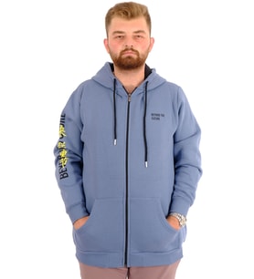 Mode XL Erkek Büyük Beden Fermuarlı Kapüşonlu Sweatshirt FUTURE U24549 Mavi