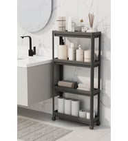 Mithra Life 4 Katlı Tekerlekli Slim İnce Siyah Banyo Mutfak Rafı MIT1201