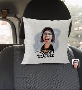 BK Gift Kişiye Özel İsimli Mona Lisa Karikatürlü Kare Araç Koltuk Yastığı-1