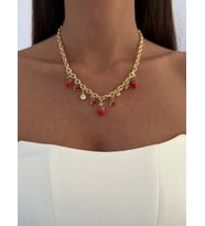Özel Seri Zirkon Taşlı Çilek Tasarım Gold Kolye
