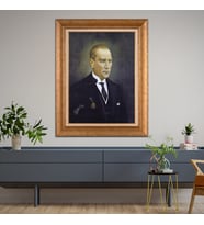 Altın Paspartulu Atatürk  Çerçeveli Tablo C786 (Gold)