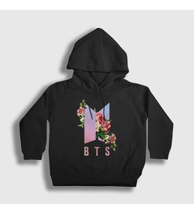 Presmono Unisex Çocuk Siyah Roses Bts Kapüşonlu Sweatshirt 22572tt
