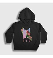 Presmono Unisex Çocuk Siyah Roses Bts Kapüşonlu Sweatshirt 22572tt