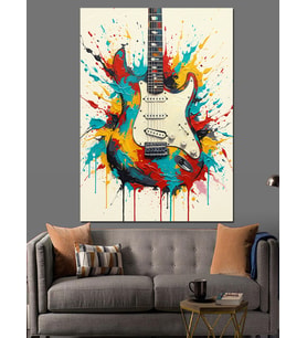 Renk Püskürten Elektro Gitarı Dekoratif Kanvas - Mdf Ahşap Tablo