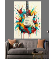 Renk Püskürten Elektro Gitarı Dekoratif Kanvas - Mdf Ahşap Tablo
