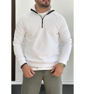 Erkek Yarım Fermuarlı Sweatshirt Beyaz Edw212