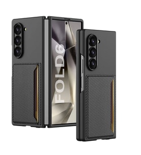 Galaxy Z Fold 6 Karbonfiber Arka Yüzey Zore Kartlıklı Z-Kart Kıpta Sert Kapak