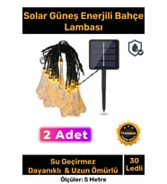 Özel Seri Solar Güneş Enerji Su Damlaları 5 Metre Uzunluğunda Sarı Renkli 30 Ledli Bahçe Aydınlatma