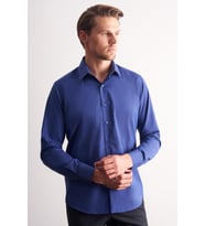 Açık Lacivert Sert Yaka Filafil Desen Uzun Kol Slim Fit Pamuklu Gömlek 1004255181