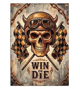 Win Or Die Motorcu Kafatası Dekoratif Kanvas - Mdf Ahşap Tablo