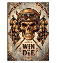 Win Or Die Motorcu Kafatası Dekoratif Kanvas - Mdf Ahşap Tablo