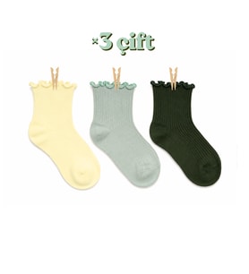 Kıvrık Fırfırlı Kadın Çorap 3’lü Set / Nature Set