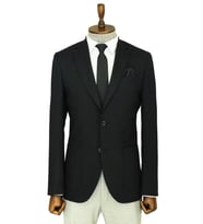 Kendinden Desenli Slim Fit Sivri Yaka Siyah Erkek Ceket - Wessi