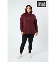 Kadın Büyük Beden Kapüşonlu Brooklyn Baskılı Sweatshirt SPR26BSWK961 (Burgundy)