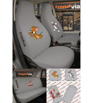 Tom ve Jerry Logolu Oto Koltuk Kılıfı Ön Arka Set – Penye Likralı Universal Koltuk Koruyucu Servis Kılıfı