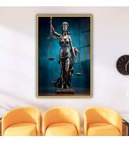 Metal Çerçeveli Cam Avukat Büro Tablosu Adalet Terazisi Kadın (Gold)