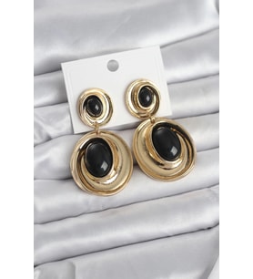 Pilelistore  Siyah Sallantılı Damla Model Gold Renk Vintage Kadın Küpe