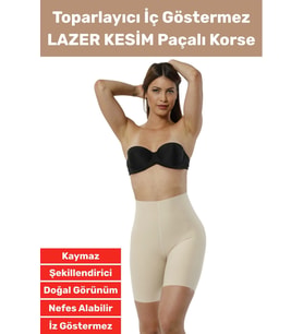Özel Üretim İz İç Göstermez Kaymaz Sıkılaştırıcı Şekillendirici LAZER KESİM Paçalı Korse (Bej)