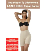 Özel Üretim İz İç Göstermez Kaymaz Sıkılaştırıcı Şekillendirici LAZER KESİM Paçalı Korse (Bej)