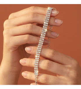 Valmont Accessories 16+2 cm Ayarlanabilir Beyaz Taşlı Işıltılı 3 Sıra Su Yolu Kadın Bileklik