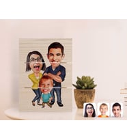 BK Gift Kişiye Özel Aile Karikatürlü Otantik Masaüstü Ahşap Palet Çerçeve-1 (Beyaz)