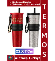 #Termos Kamp Outdoor Piknik Gündelik Sızdırmaz Kapaklı Çift Katmanlı Vakumlu Termos Bardak 22 X 7 Cm