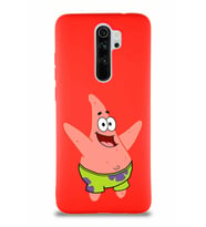 Xiaomi Redmi Note 8 Pro Soft Premier Kapak Patrick Yıldız Tasarımlı Silikon Kılıf - Kırmızı (Şeffaf)