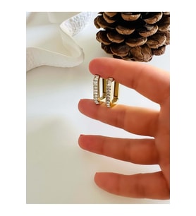 BAGET TAŞLI ÇELİK KARE KÜPE GOLD RENK ACR0872