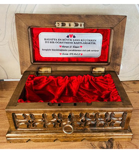İşlemeli Ceviz Sandık 24 cm Kişiye Özel
