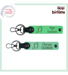 Müziksever Aileye Ortak Kullanıma Uygun Hediye, Kişisel Deri Anahtarlık Takımı, F Yeşil-Açık Yeşil