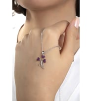 Kadın Orjinal 925 Ayar Gümüş Zirkon Taşlı 3 Yaprak Kalp Demet Model Kolye (Rose)