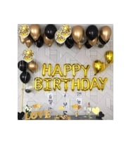 Happy Bırthday Gold Folyo Harf Balon Gold Krom Balon Pastel Siyah Balon Şeffaf Konfetili Balon Set