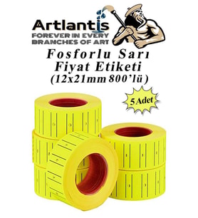 Fiyat Etiketi Sarı 800'lü 5 Paket 12x21mm Fosforlu Sarı Fiyat Etiketi Mx-5500 M5500 Hg979 Motex Etiket Makinesi Yedeğiart