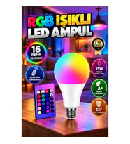 16 Renkli RGB LED Ampul 15W A+ E27 Uzaktan Kumandalı Dekoratif Lamba
