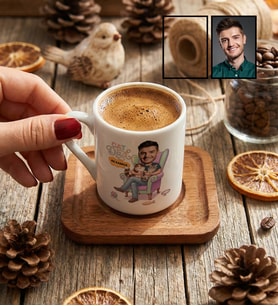 Kişiye Özel Karikatürlü Cat Dad Kedi Babası Türk Kahvesi Fincanı Babalar Günü Hediyesi