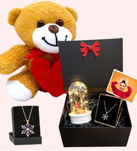Premium Hediye Seti - Kalpli Sevimli Peluş Ayıcık ve Fotoğraflı Hediye Kutusu (Model 2)