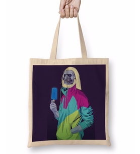 Pop Art Akgezen Tasarım Bez Çanta Uzun Saplı
