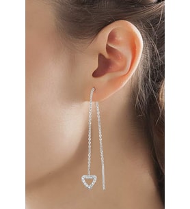 Zirkon Taşlı Kalpli 925 Ayar Gümüş Zincir Küpe - K016801