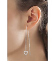 Zirkon Taşlı Kalpli 925 Ayar Gümüş Zincir Küpe - K016801