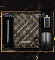 Kişiye Özel Dokunmatik Siyah USB Çakmak & Roller Kalem & Siyah Defter & Siyah Kupa Premium Hediye Seti