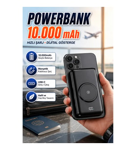 10.000 mAh Dijital Göstergeli Hızlı Şarj Taşınabilir Powerbank Çoklu Bağlantı Noktalı