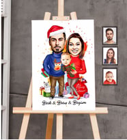 Kişiye Özel Yılbaşı Aile Karikatürlü Kanvas Tablo 20x30 Model-3