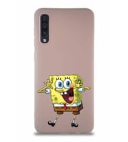 Samsung Galaxy A30S Soft Premier Kapak Sünger Bob Tasarımlı Silikon Kılıf - Pudra (Şeffaf)