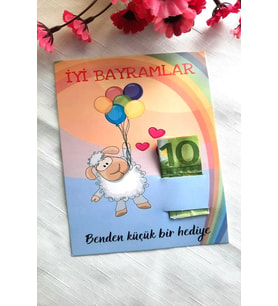 10 Adet Uçan Kuzucuk Bayram Kartı - Bayram Tebrik Kartı - Harçlık Kartı - Kurban