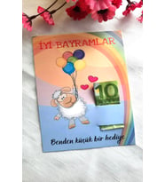 10 Adet Uçan Kuzucuk Bayram Kartı - Bayram Tebrik Kartı - Harçlık Kartı - Kurban