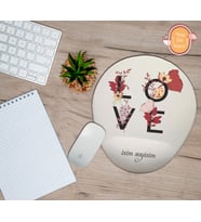 Kişiye Özel Love Aşk Yazılı Çiçek Temalı Bilek Destekli Mouse Pad