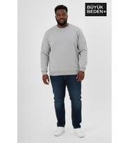 Erkek Büyük Beden Bisiklet Yaka Kollar ve Etek Ribanalı İnce Sweatshirt SPR26BSW956