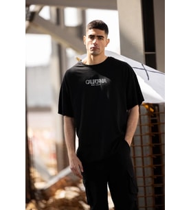Erkek Baskılı T-Shirt Kısa Kol Bisiklet Yaka Regular Fit Rahat Kalıp Günlük Tişört - Siyah