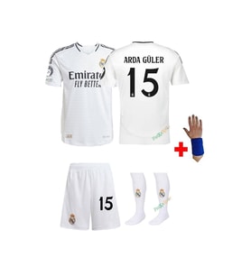 Profesyonel İthal Kalite .Madrid 2025 A.Güler Çocuk Forması Şort Çorap Bileklik (Beyaz)