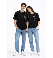 Sevgili Kombini You I Yazılı Çift Tişört Oversize Unisex Partner Kombin Seti (Siyah)